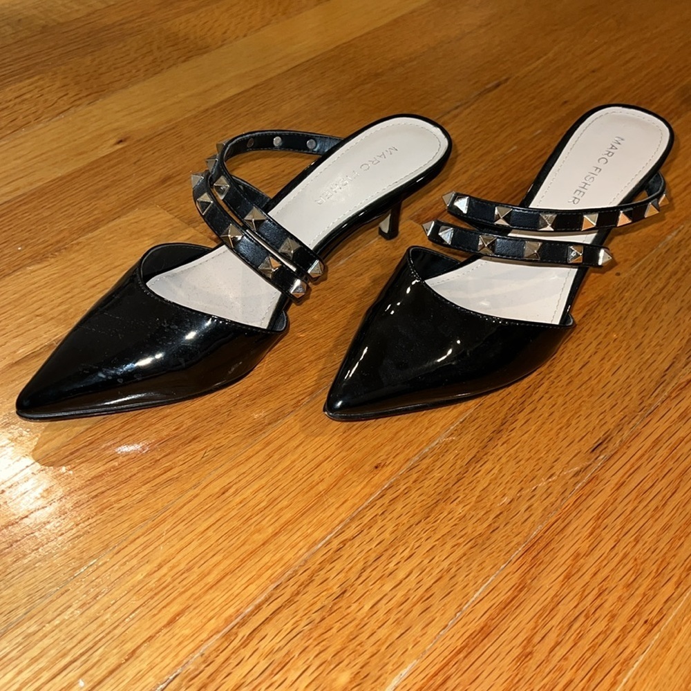 Marc Fisher Black Studded Pointed-Toe Heels - Picture 5 of 7